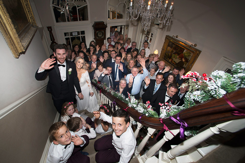 group photo at wedding at Marlfield House