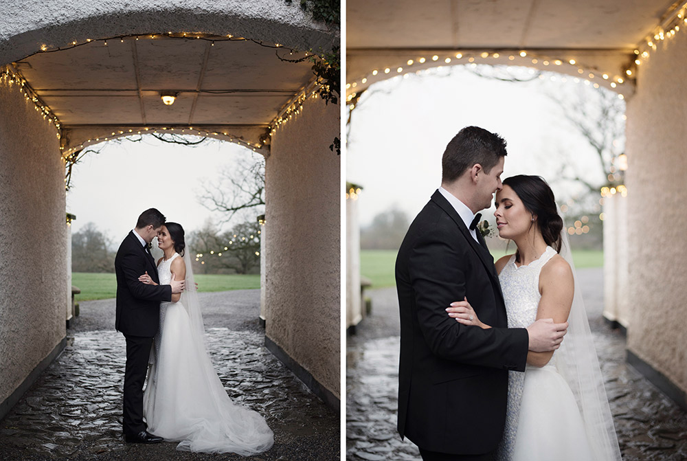 under the arch at wedding at Rathsallagh House