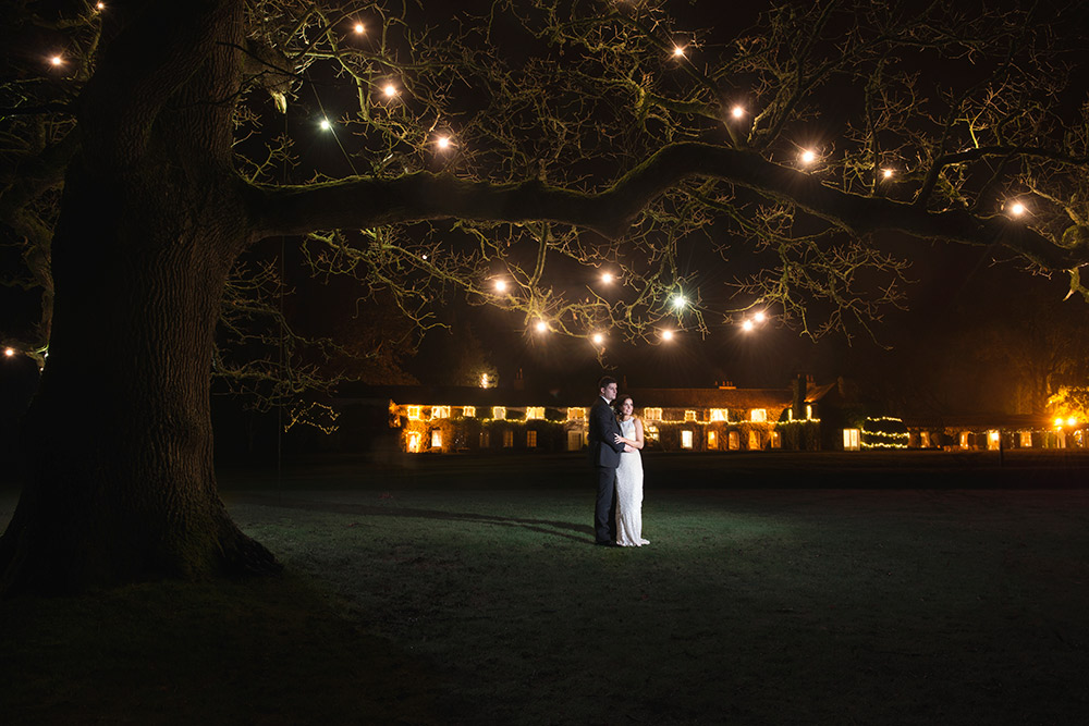 nighttime photo under the tree for wedding at rathsallagh house