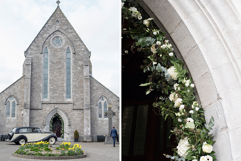 wedding ceremony flowers at Barberstown Castle