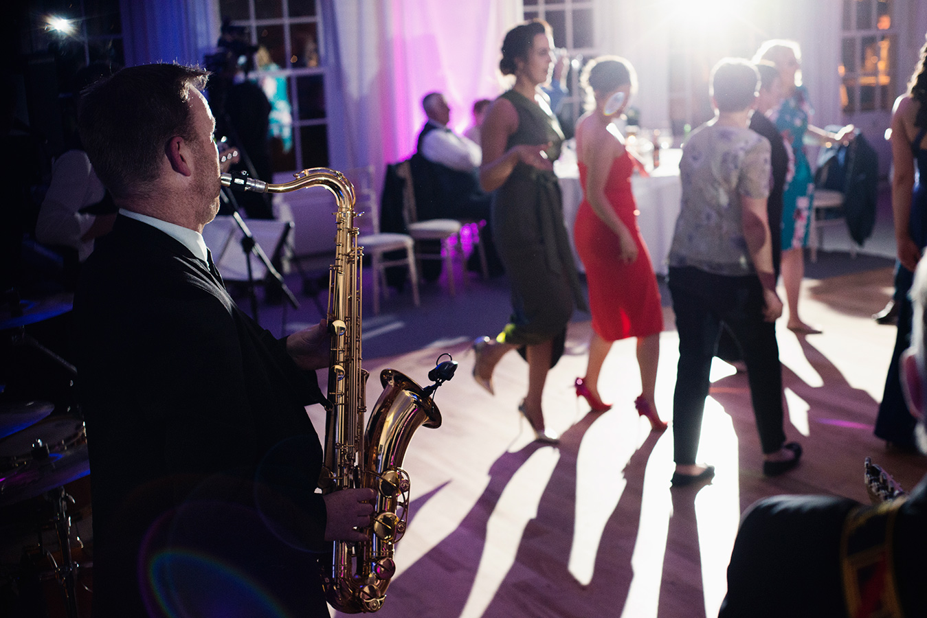 wedding guests dance saxophone rathsallagh house