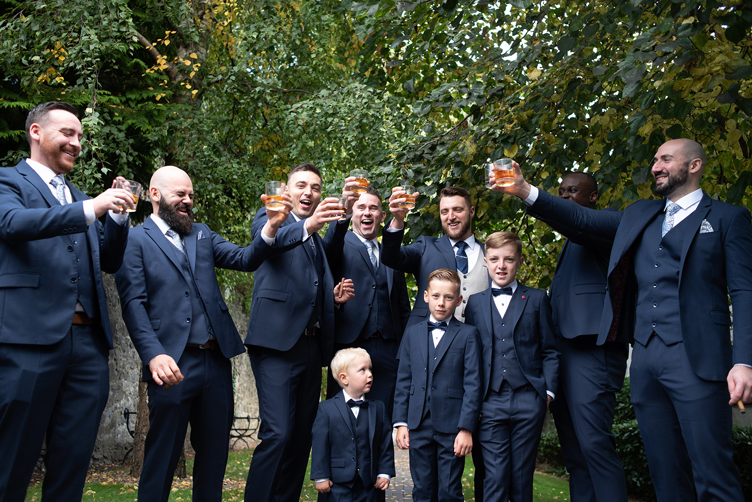 grooms having fun at wedding at langtons hotel