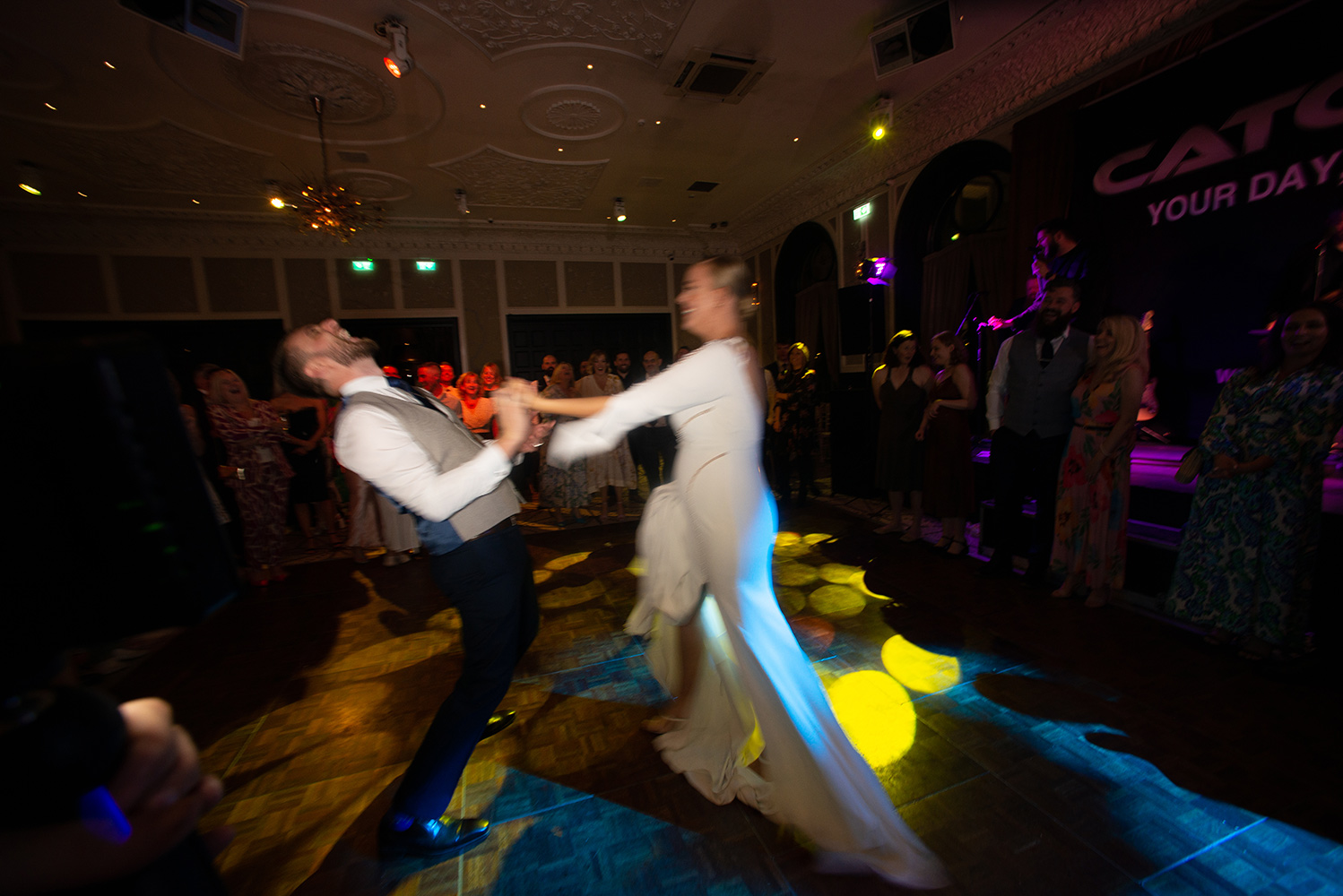 bride ang groom dance at wedding at langtons hotel