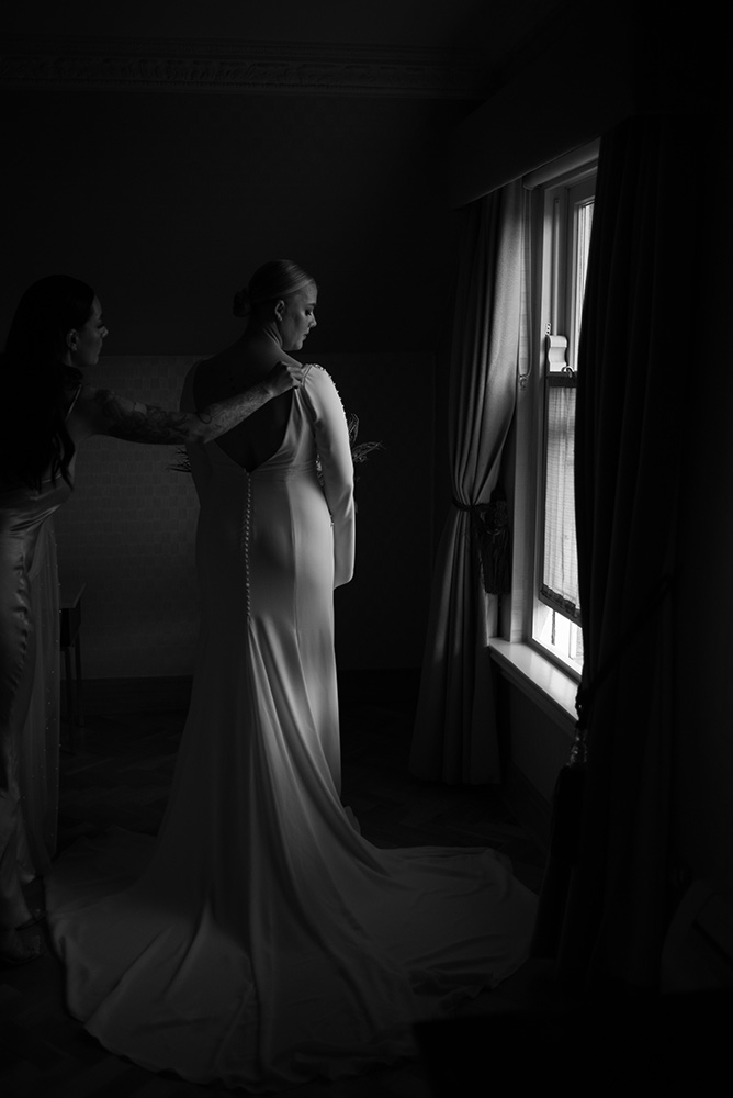bride in window at langtons hotel kilkenny