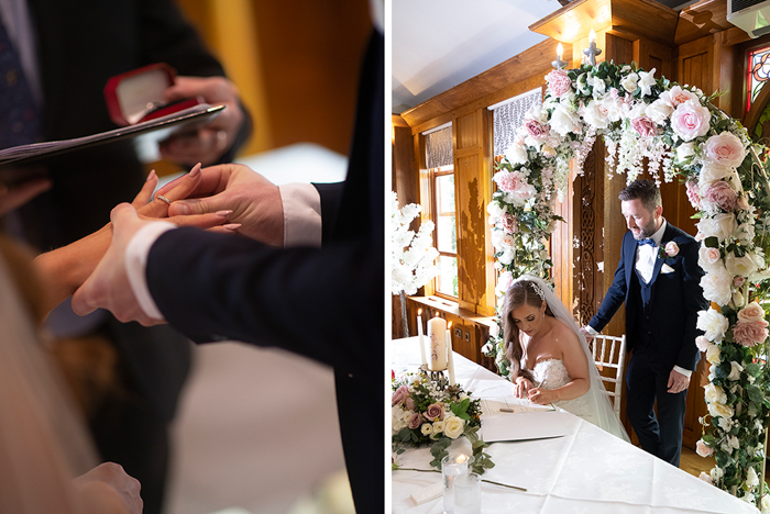 exchange of rings at wedding at raheen house