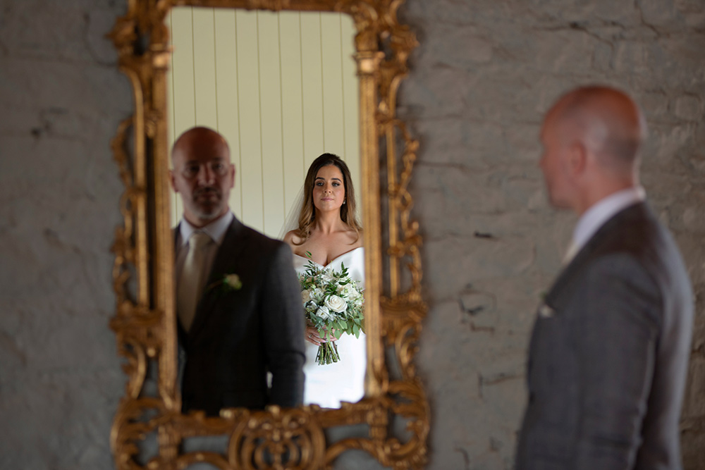 mirror reflections of wedding at Clonabreany House