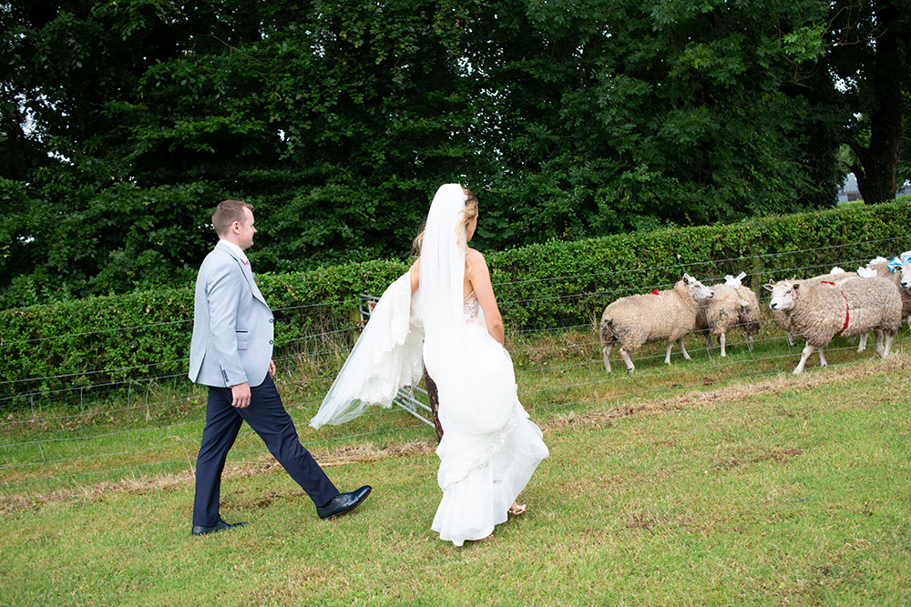 bride and groom at farmhouse wedding in ireland