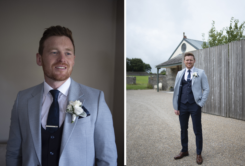groom outside the chapel at Clonabreany House wedding
