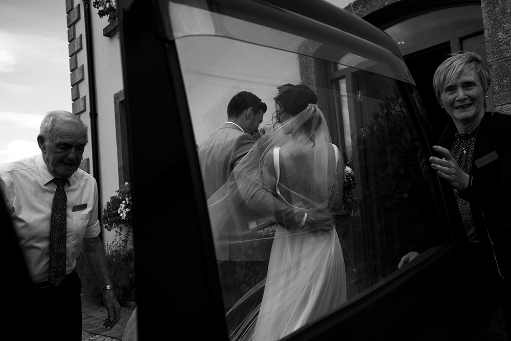 bride and groom indoors at Clonabreany House