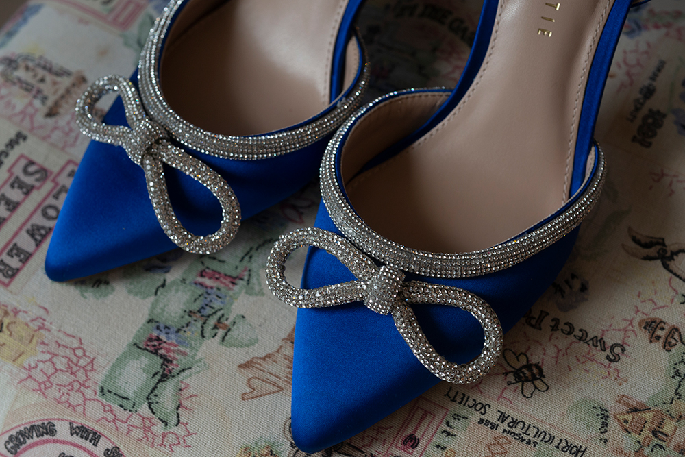 Close up of blue shoes