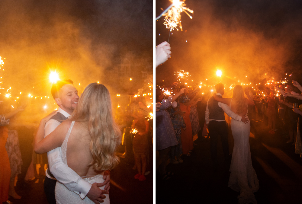 Bride and Groom with sparklers wedding Boyne Hill House
