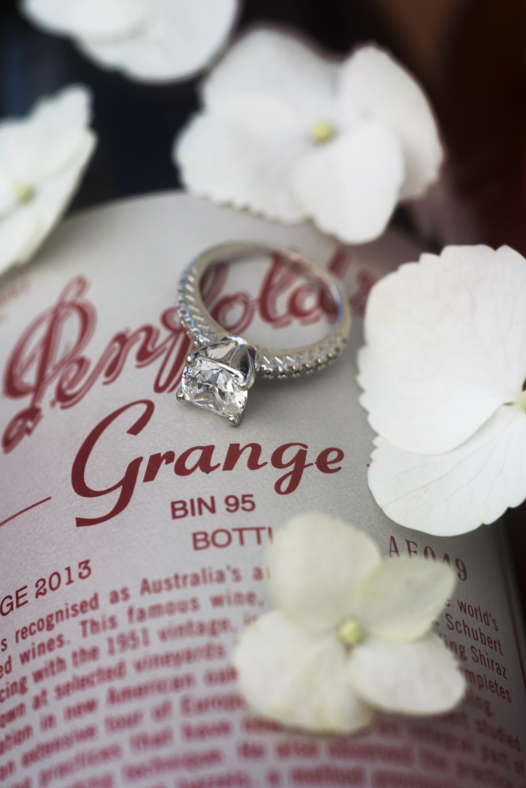 diamond ring with white flowers