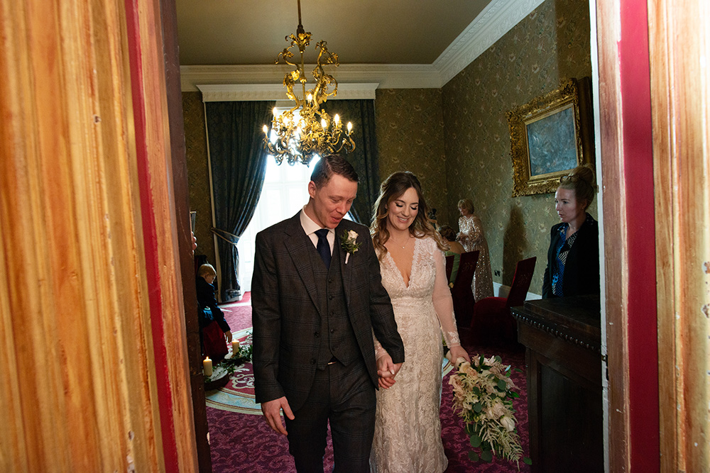 going down the aisle at Belleek Castle wedding