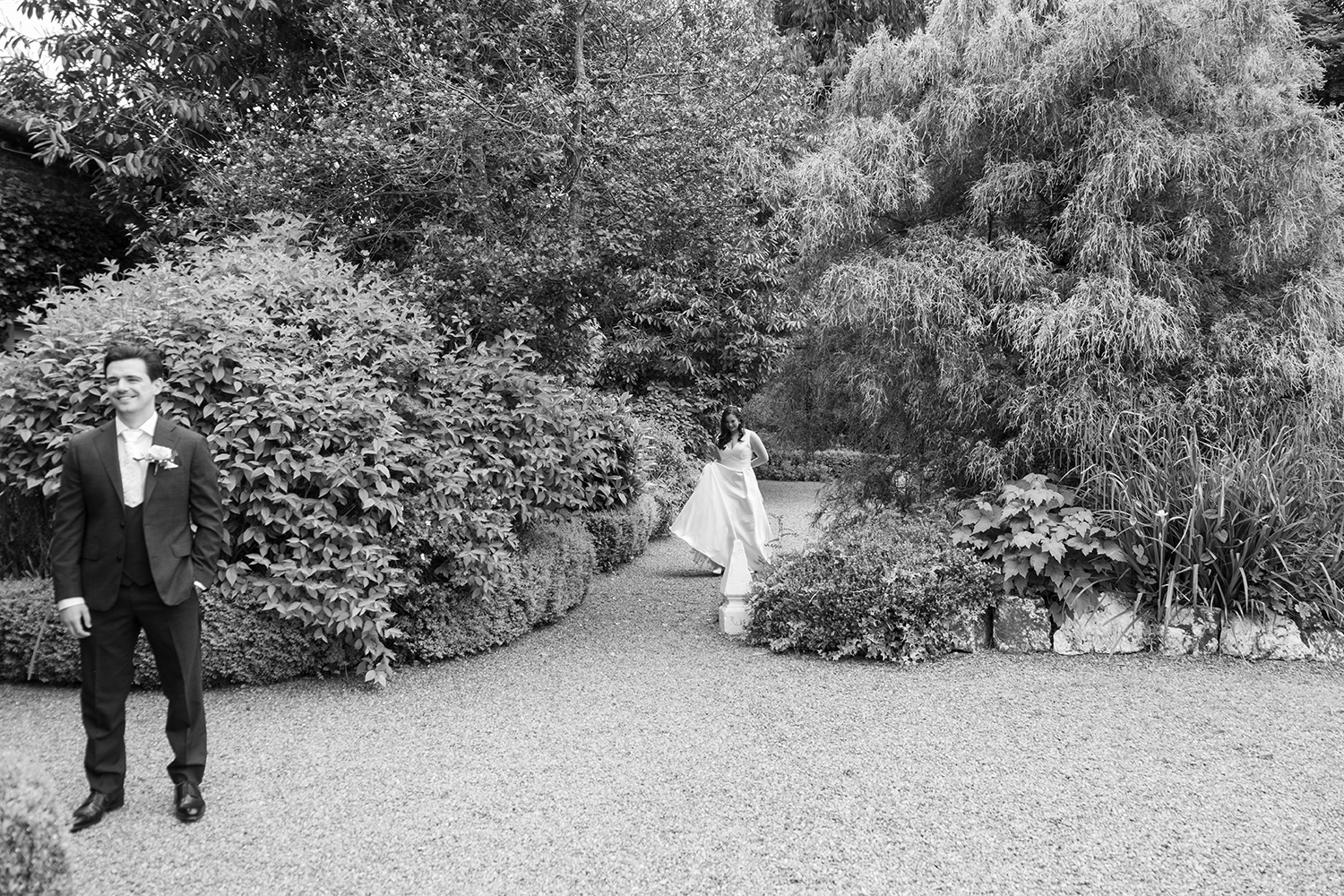 bride and groom first look at Rathsallagh House
