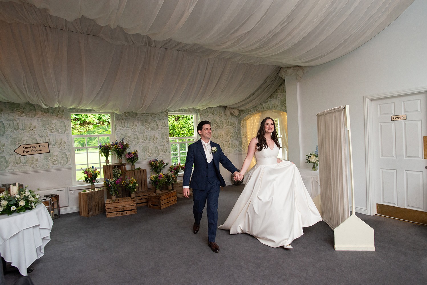 bride and groom entrance at Rathsallagh House