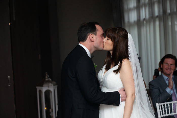 first kiss at wedding at Clayton Hotel Ballsbridge