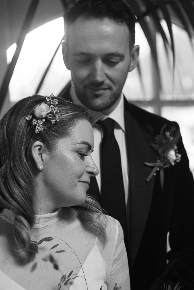 black and white bride and groom photos at Rathsallagh House