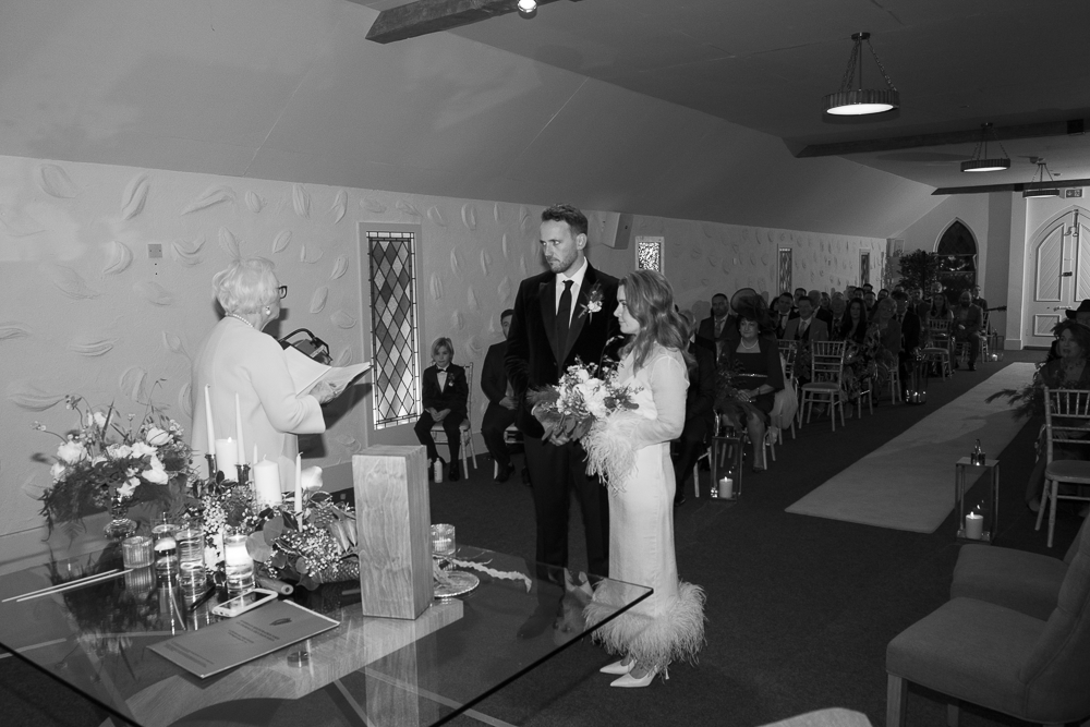 indoor wedding ceremony at Rathsallagh House